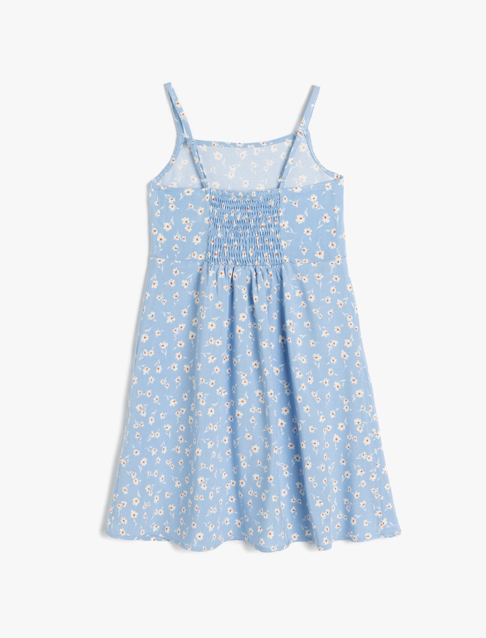 Kız Çocuk Çiçek Desenli İnce Askılı Viskon Elbise