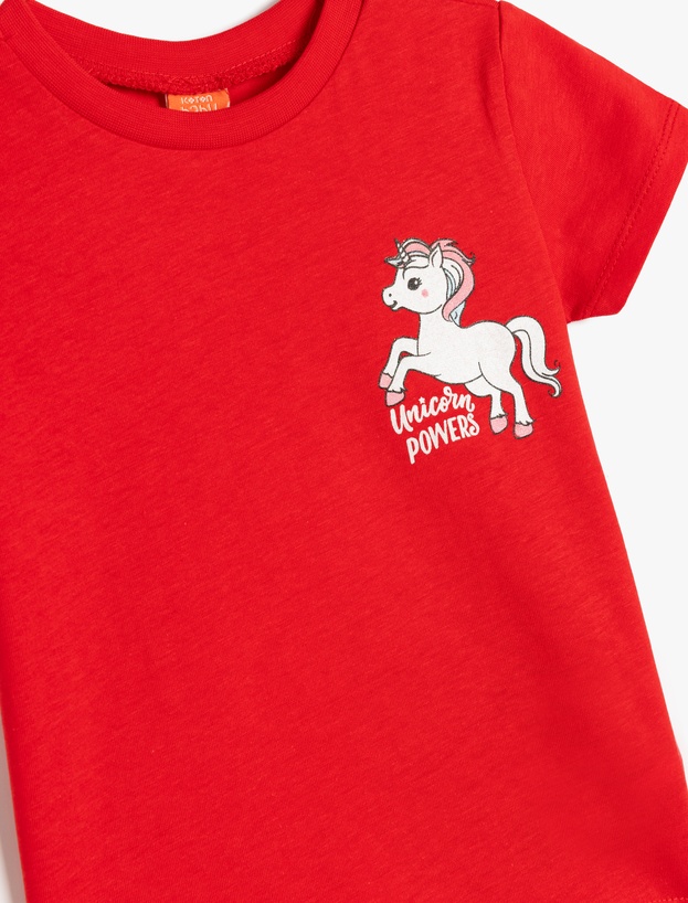 Pamuklu Kısa Kollu Unicorn Baskılı Bisiklet Yaka Tişört_2