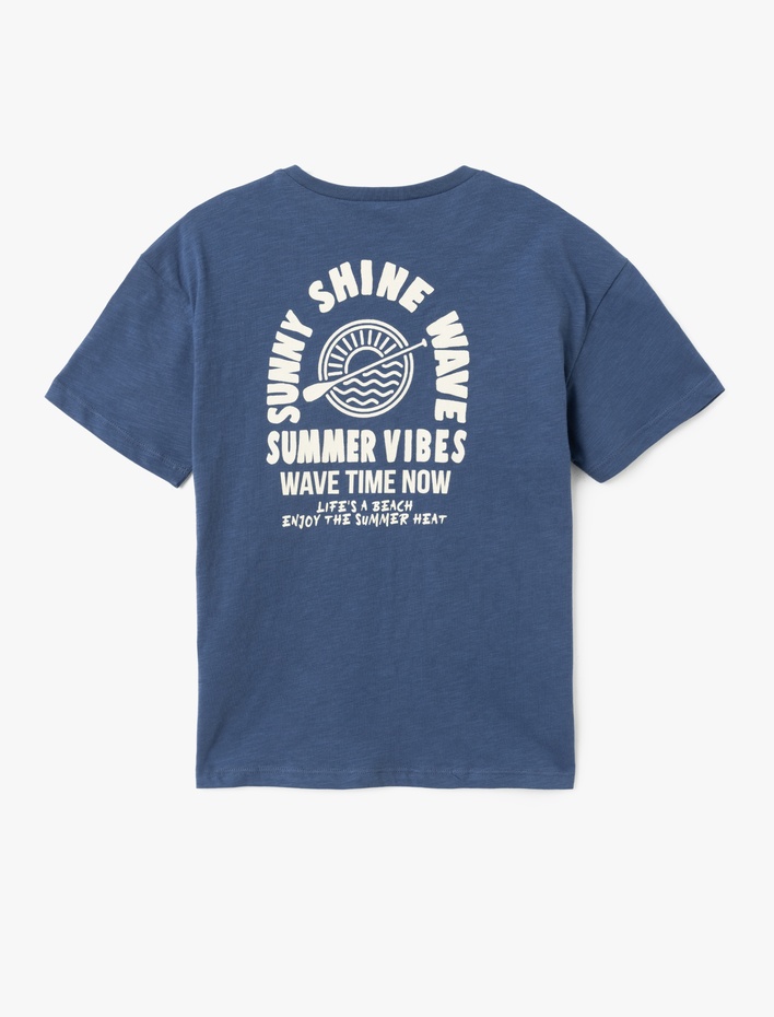 Erkek Çocuk Pamuklu Kısa Kollu Bisiklet Yaka Slogan Baskılı Oversize Tişört