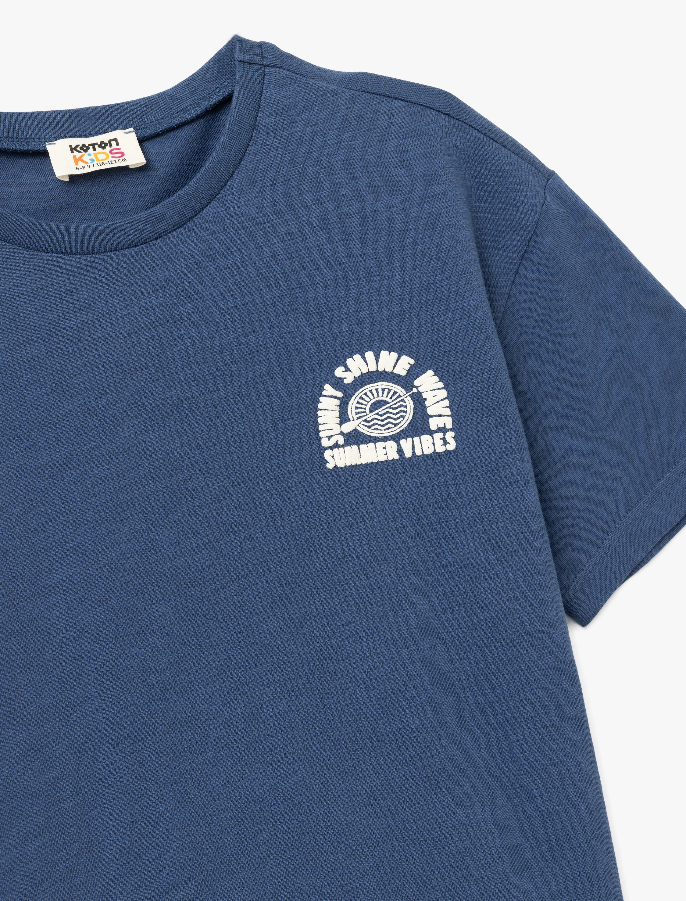  Erkek Çocuk Pamuklu Kısa Kollu Bisiklet Yaka Slogan Baskılı Oversize Tişört