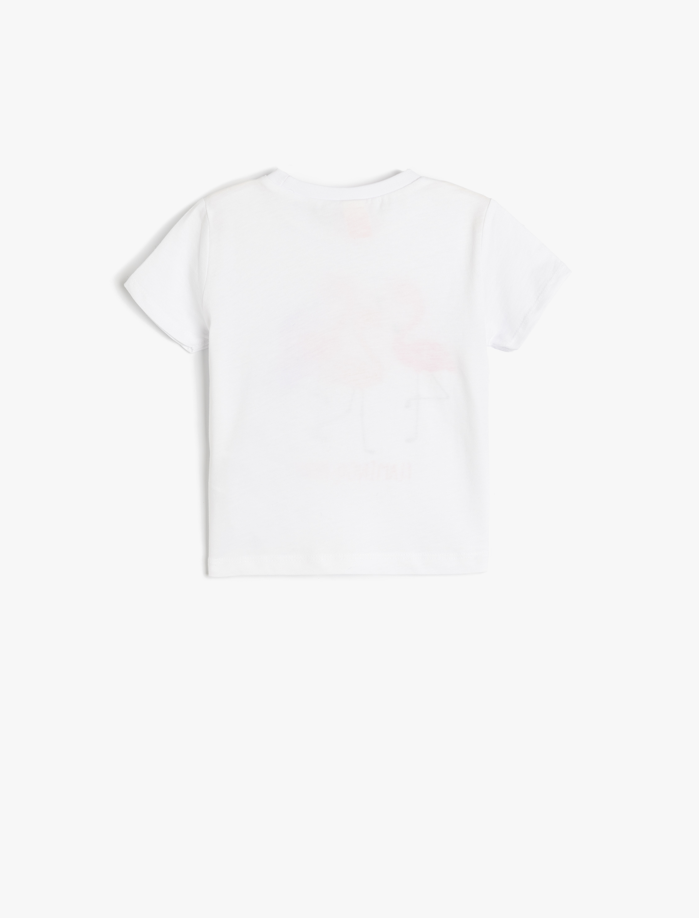  Kız Bebek Flamingo Baskılı Bisiklet Yaka Pamuklu Kısa Kollu Tişört