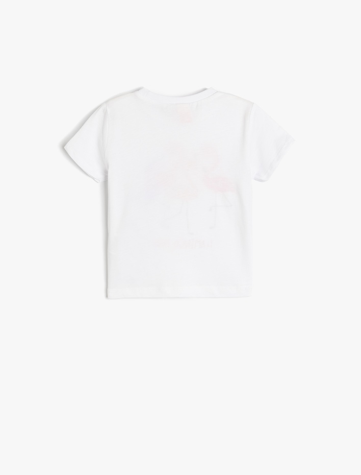 Kız Bebek Flamingo Baskılı Bisiklet Yaka Pamuklu Kısa Kollu Tişört