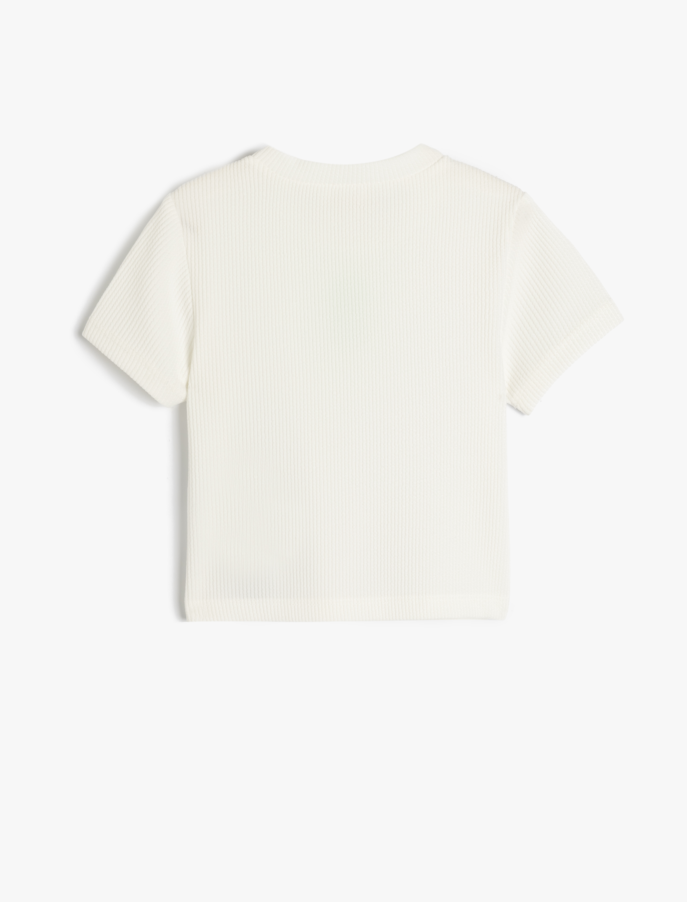  Kız Çocuk Bisiklet Yaka Kısa Kollu Ananas Pencere Detaylı Crop Tişört