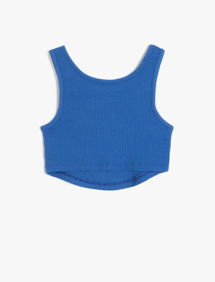 Kız Çocuk Ribanalı Slogan Baskılı Taş Detaylı Yuvarlak Yaka Pamuklu Crop Atlet