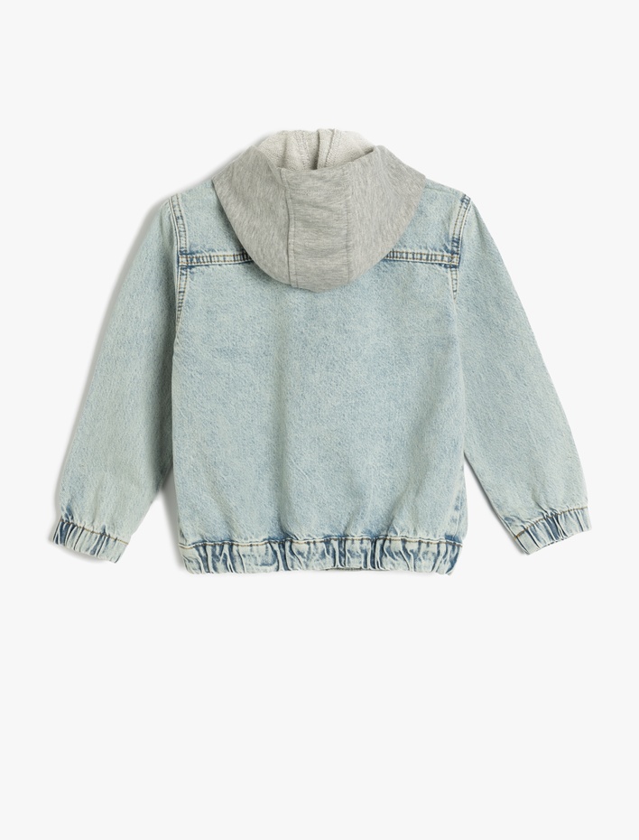 Erkek Çocuk Oversize Düğme Kapamalı Cep Detaylı Kapşonlu Pamuklu Bomber Denim  Ceket