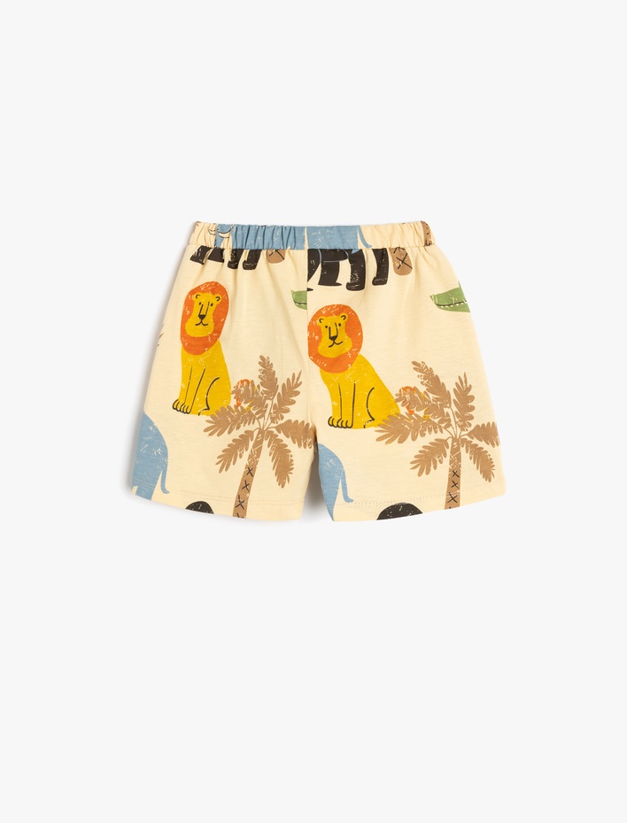 Erkek Bebek Pamuklu Hayvanlar Baskılı Beli Bağcıklı Şort