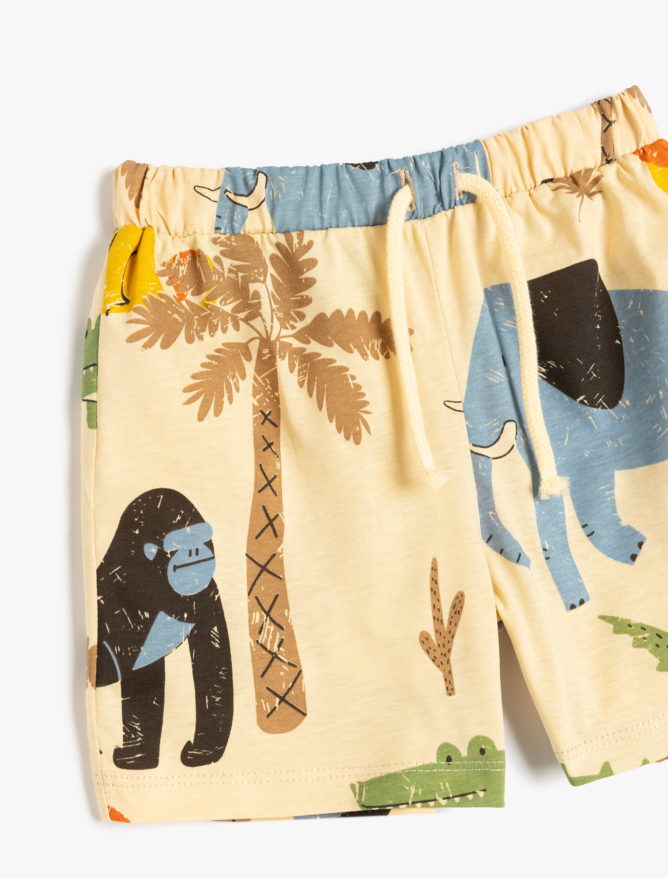  Erkek Bebek Pamuklu Hayvanlar Baskılı Beli Bağcıklı Şort