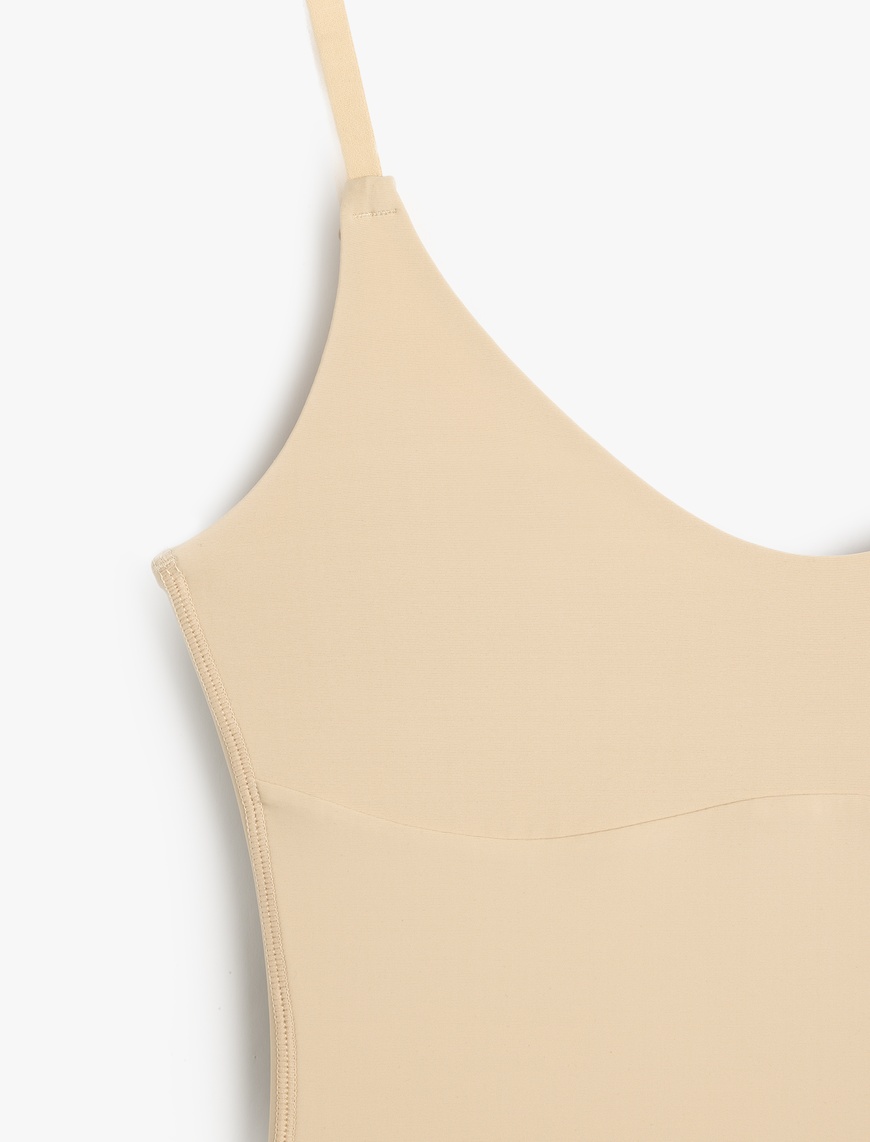   Vücudu Saran Nefes Alan Kumaş Rahat Kalıp İnce Askılı Çıtçıtlı Bodysuit