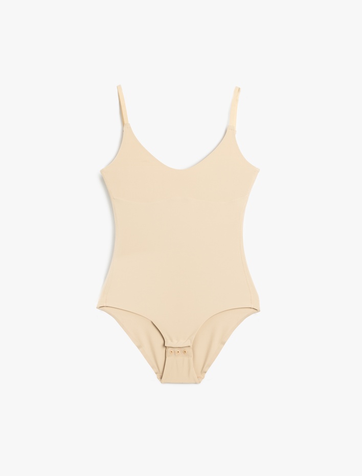  Vücudu Saran Nefes Alan Kumaş Rahat Kalıp İnce Askılı Çıtçıtlı Bodysuit