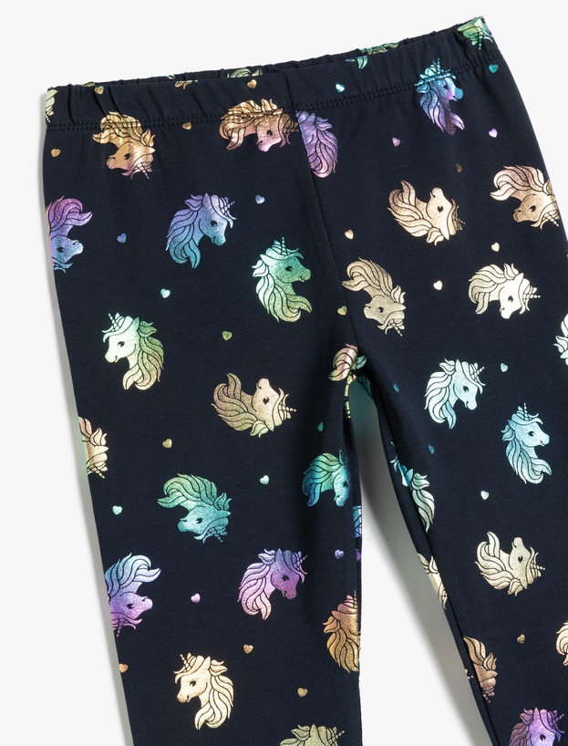 Parlak Unicorn Baskılı Beli Lastikli Pamuklu Tayt_2
