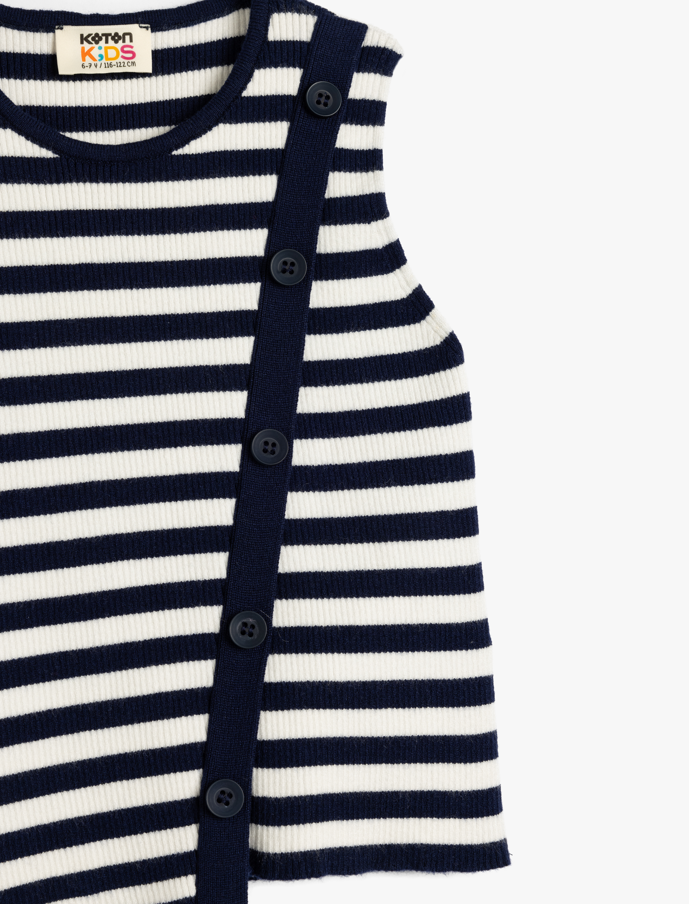  Kız Çocuk Düğme Detaylı Bisiklet Yaka Viskon Karışımlı Çizgili  Atlet