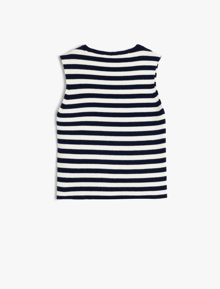 Kız Çocuk Düğme Detaylı Bisiklet Yaka Viskon Karışımlı Çizgili  Atlet