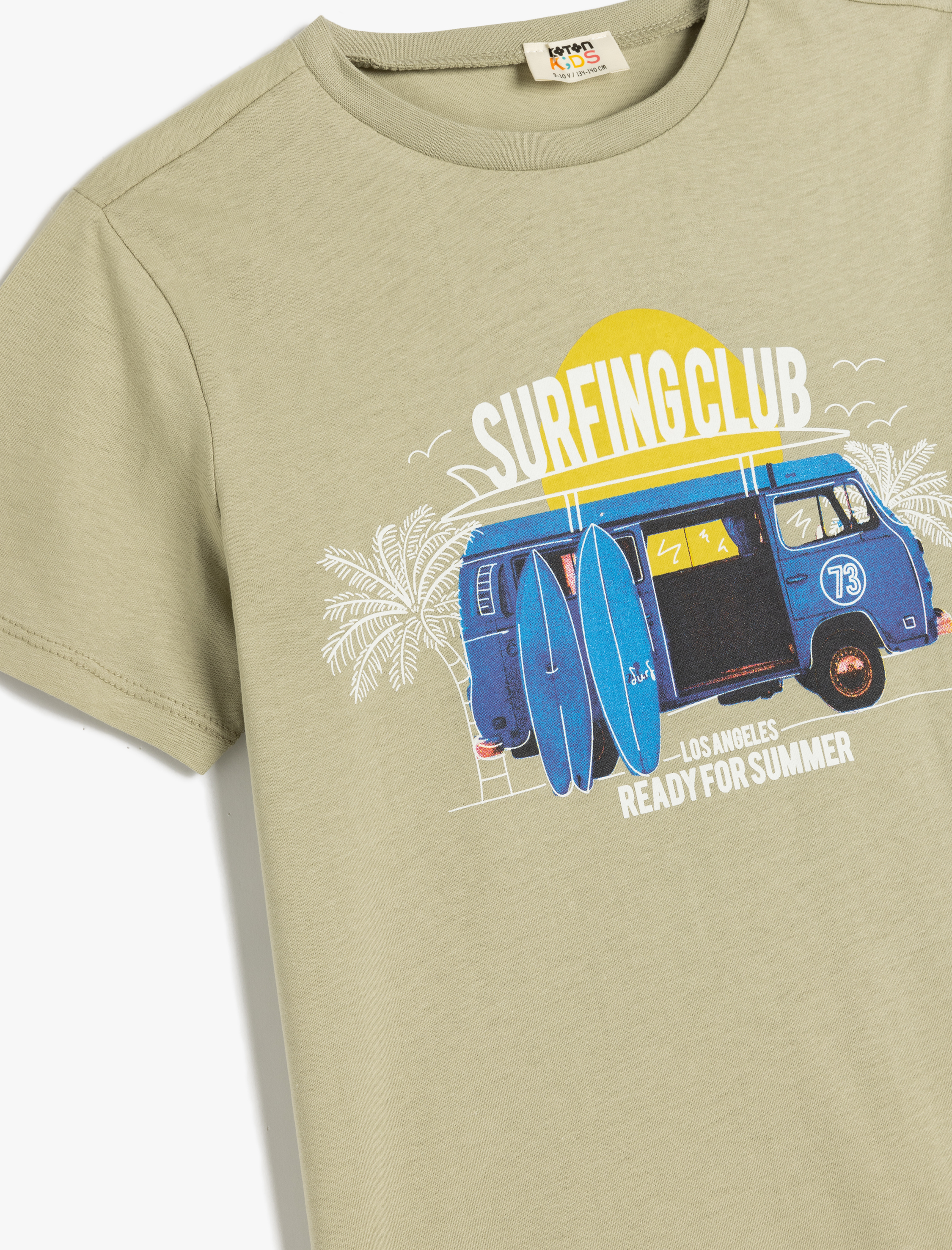  Erkek Çocuk Bisiklet Yaka Sörf Baskılı Kısa Kollu Pamuklu Tişört