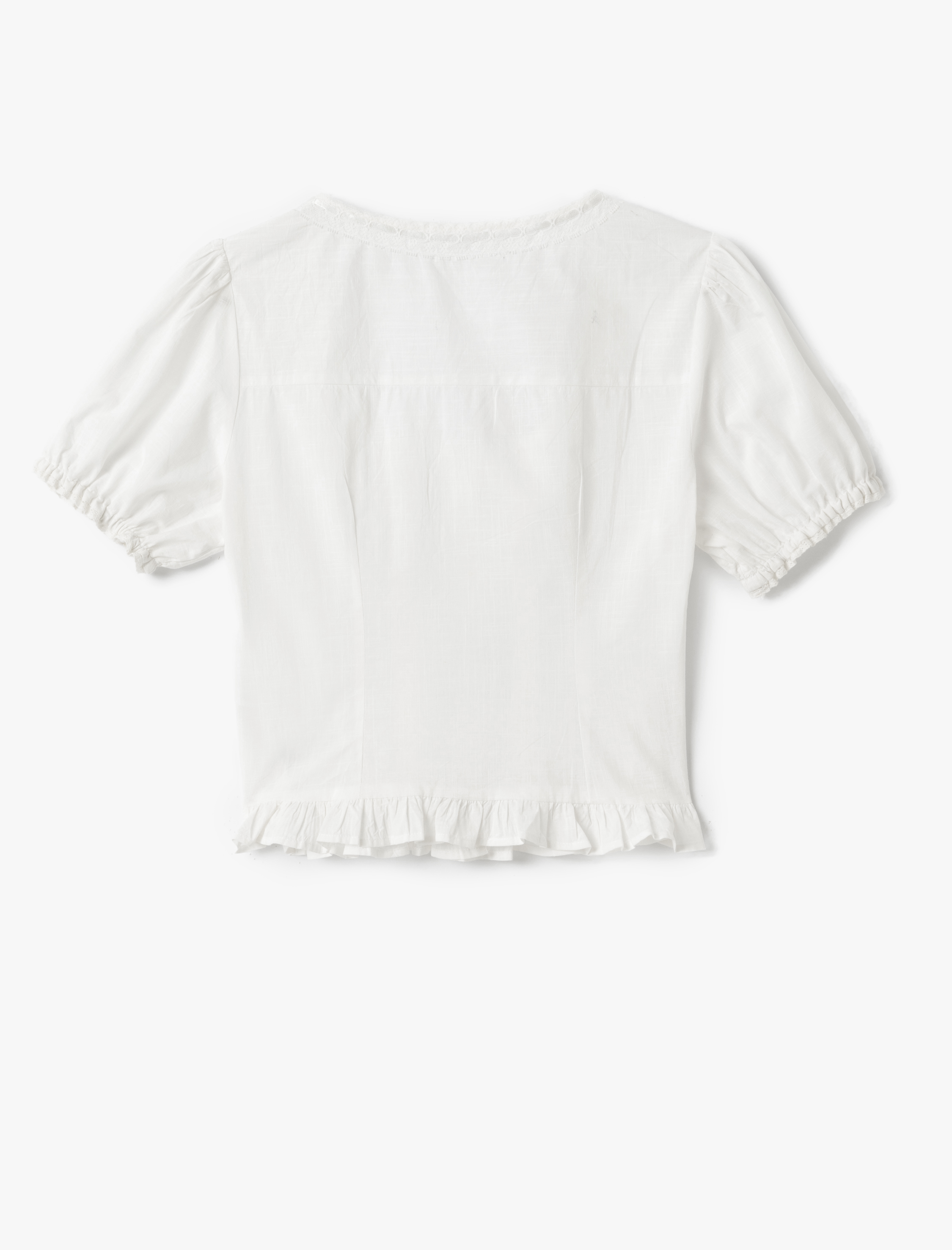   Balon Kol U Yaka Fiyonk Detaylı Fırfırlı Bluz