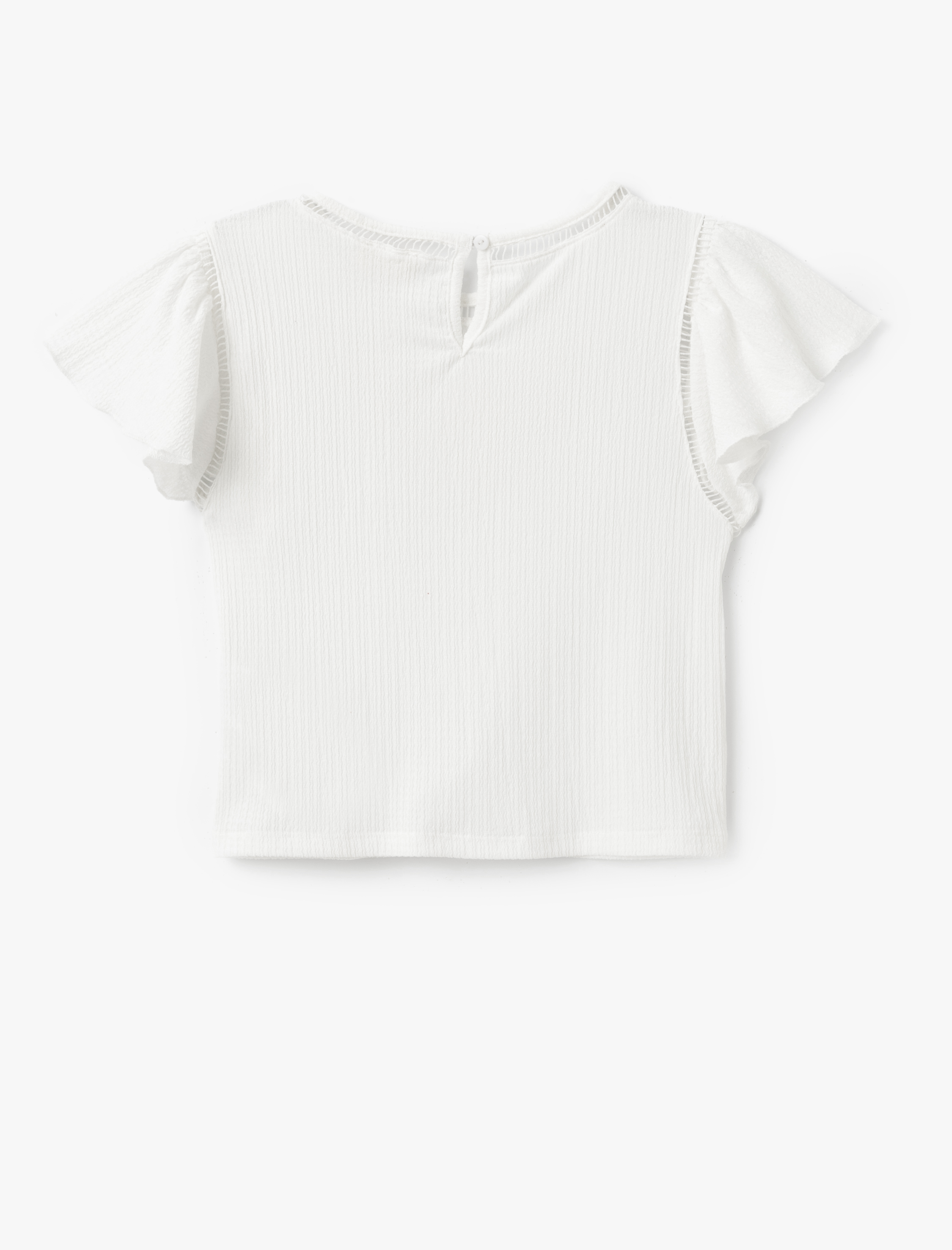  Kız Çocuk Bisiklet Yaka Kısa Kollu Dokulu Bluz