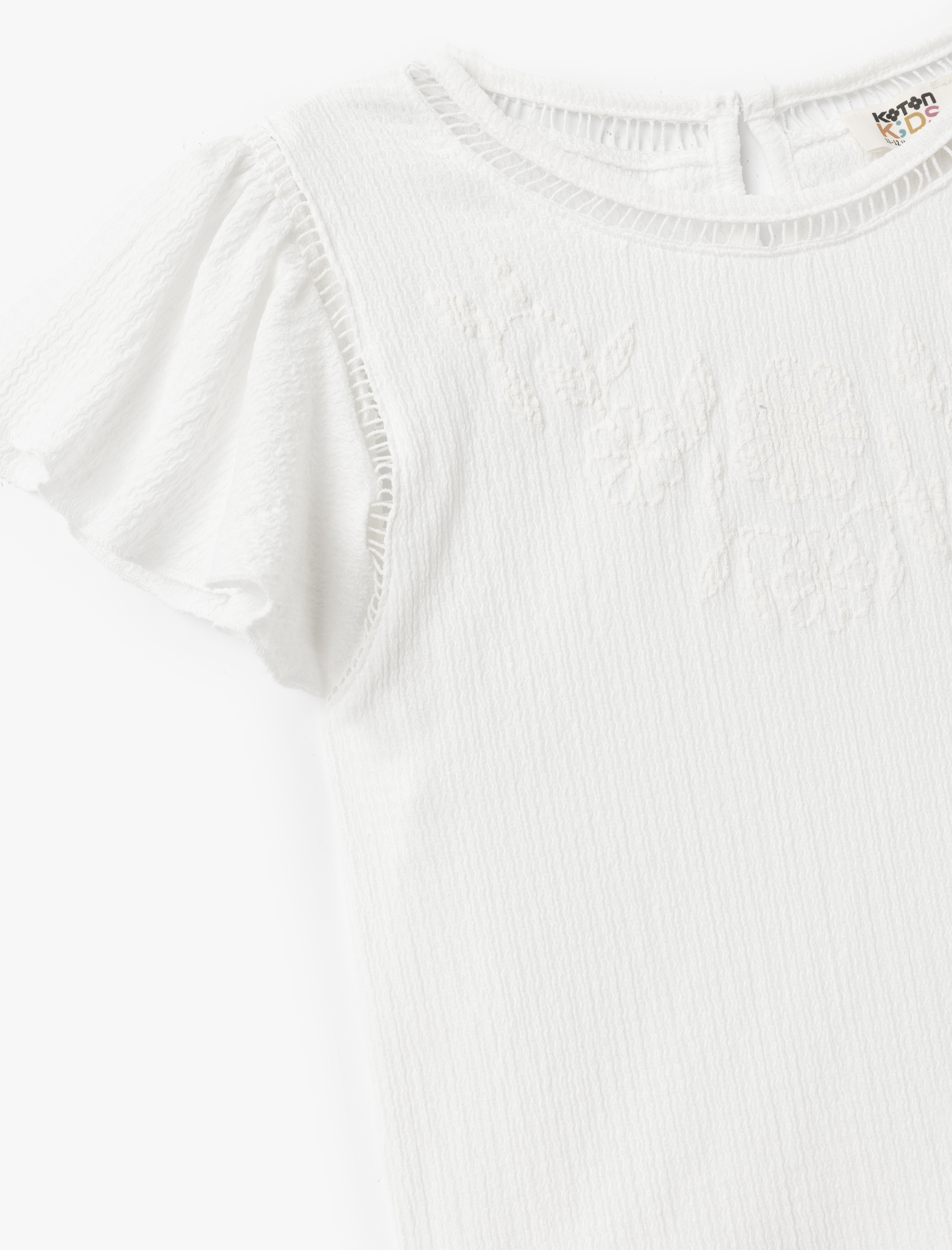  Kız Çocuk Bisiklet Yaka Kısa Kollu Dokulu Bluz