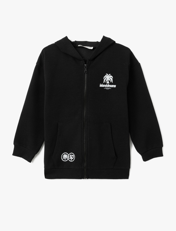 Erkek Çocuk Palmiye Baskı Detaylı Kapşonlu Fermuarlı Sweatshirt