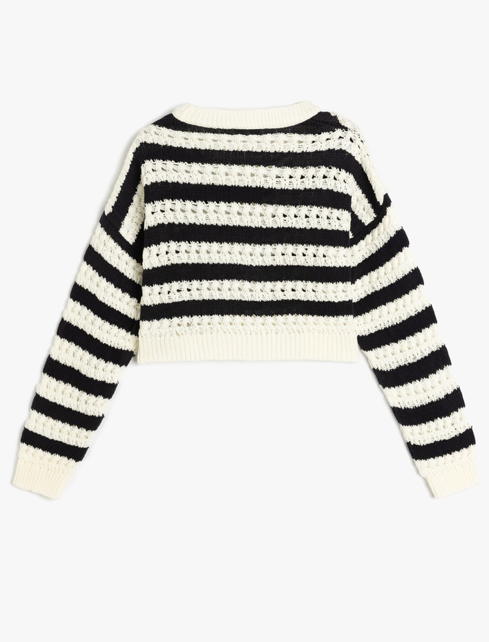 Kız Çocuk Bisiklet Yaka Uzun Kollu Çizgili Crop Triko Kazak