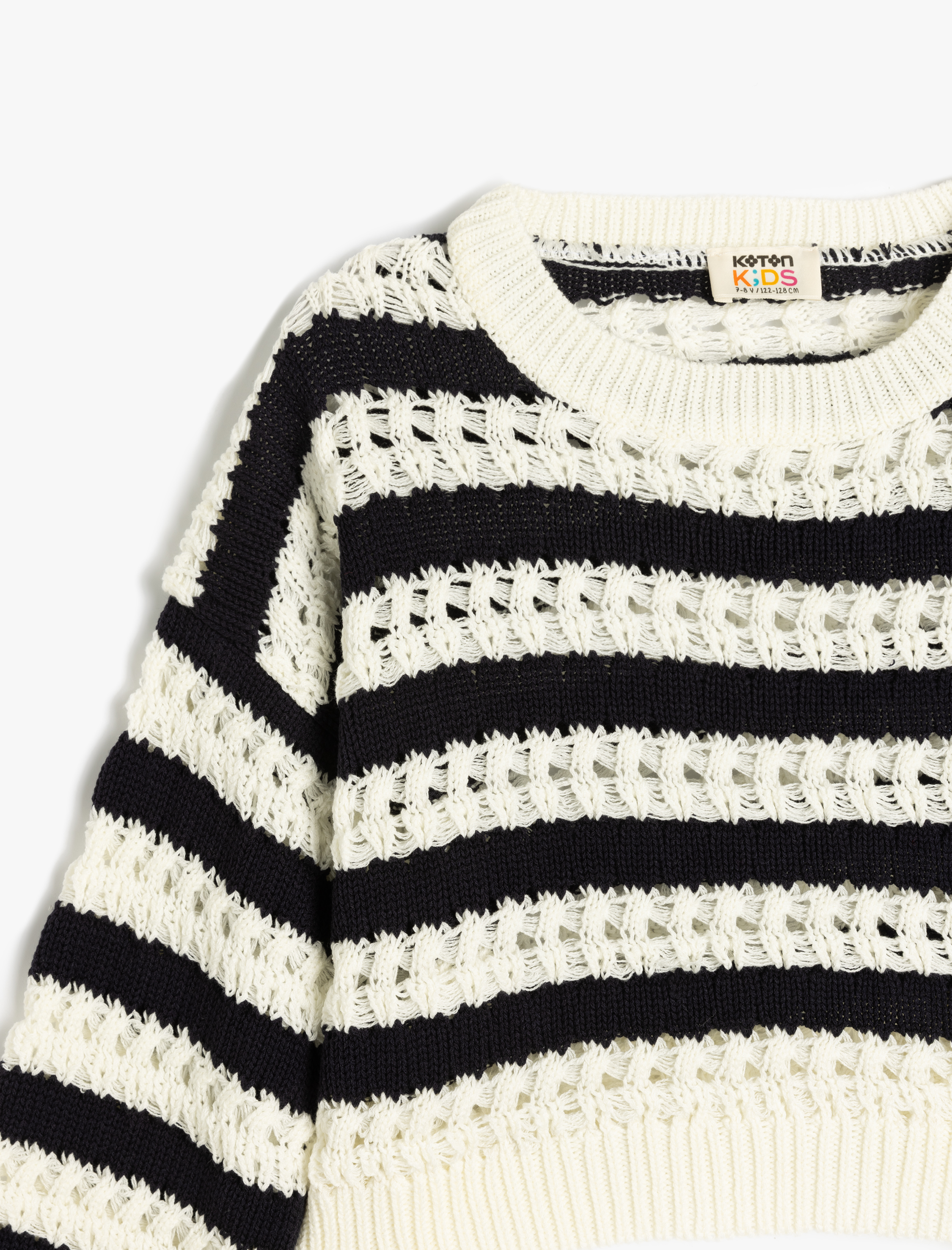  Kız Çocuk Bisiklet Yaka Uzun Kollu Çizgili Crop Triko Kazak