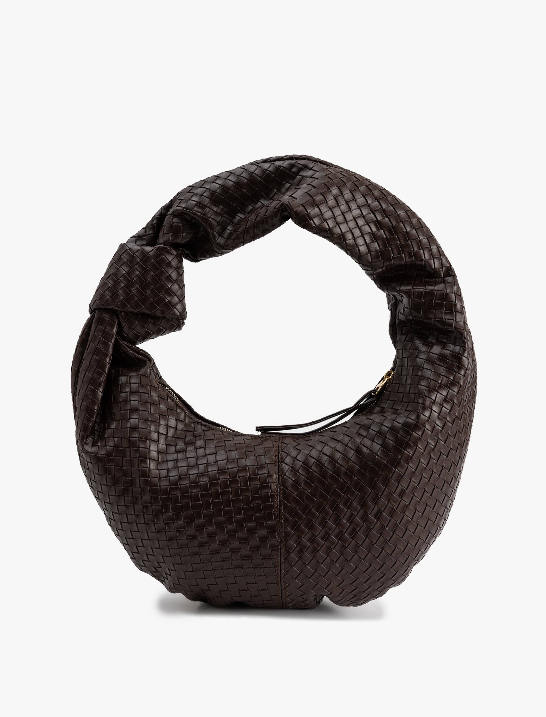  Kadın Dokulu Düğüm Detaylı Fermuarlı Omuz Çantası