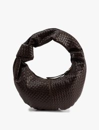 Dokulu Düğüm Detaylı Fermuarlı Omuz Çantası