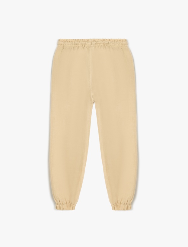 Pamuklu Beli Bağcıklı Cepli Basic Müslin Jogger Pantolon_1
