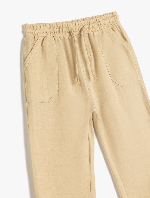 Pamuklu Beli Bağcıklı Cepli Basic Müslin Jogger Pantolon_2