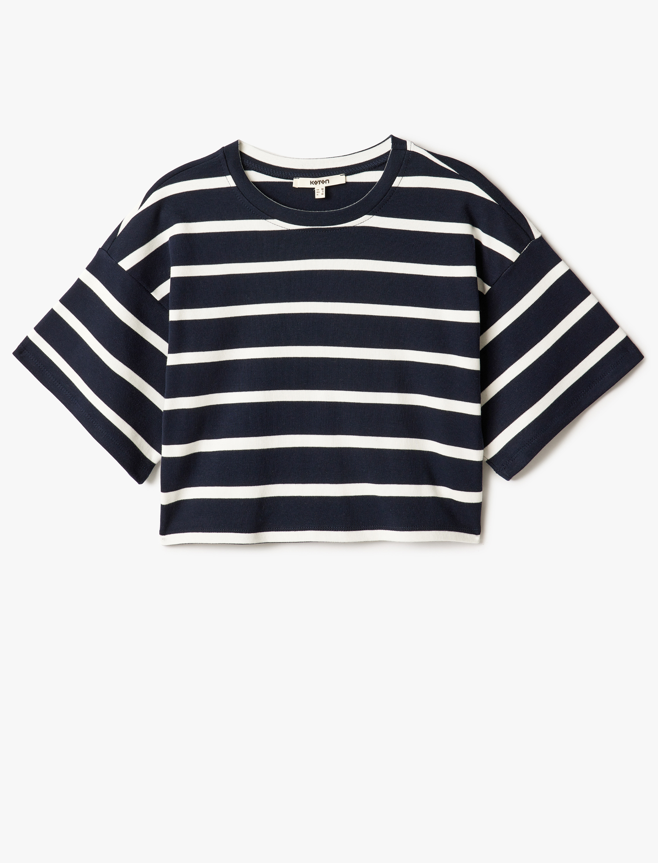   Bisiklet Yaka Kısa Kollu Pamuklu Crop Tişört