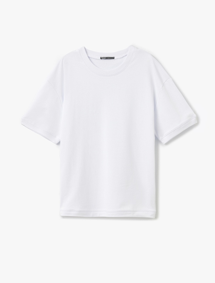  Kısa Kollu Bisiklet Yaka Pamuklu Tok Kumaş Basic Oversize Tişört