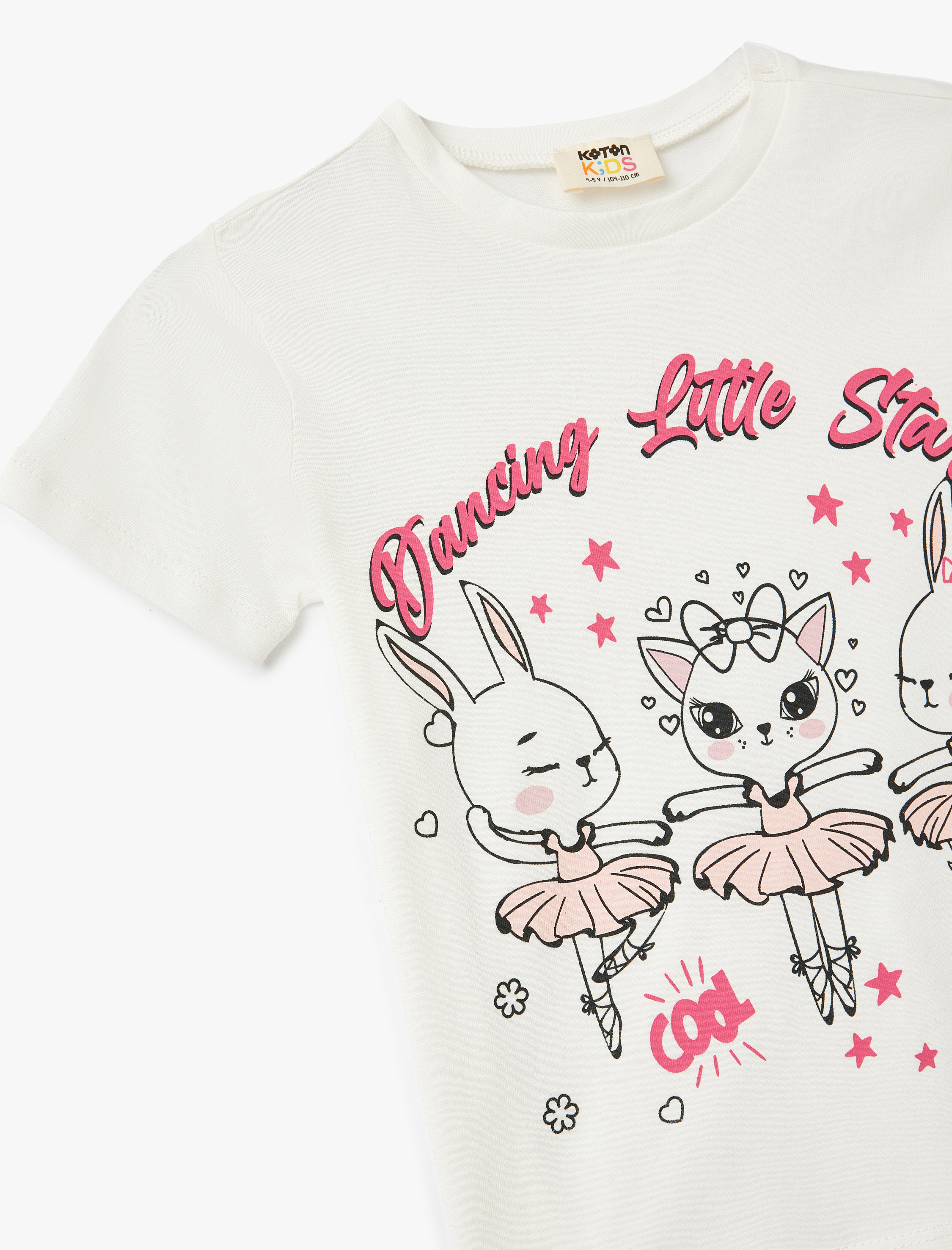  Kız Çocuk Pamuklu Slogan Baskılı Bisiklet Yaka Kısa Kollu Tişört