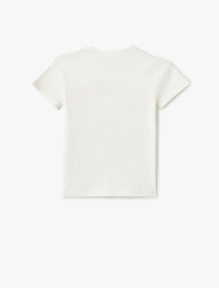 Kız Çocuk Pamuklu Slogan Baskılı Bisiklet Yaka Kısa Kollu Tişört