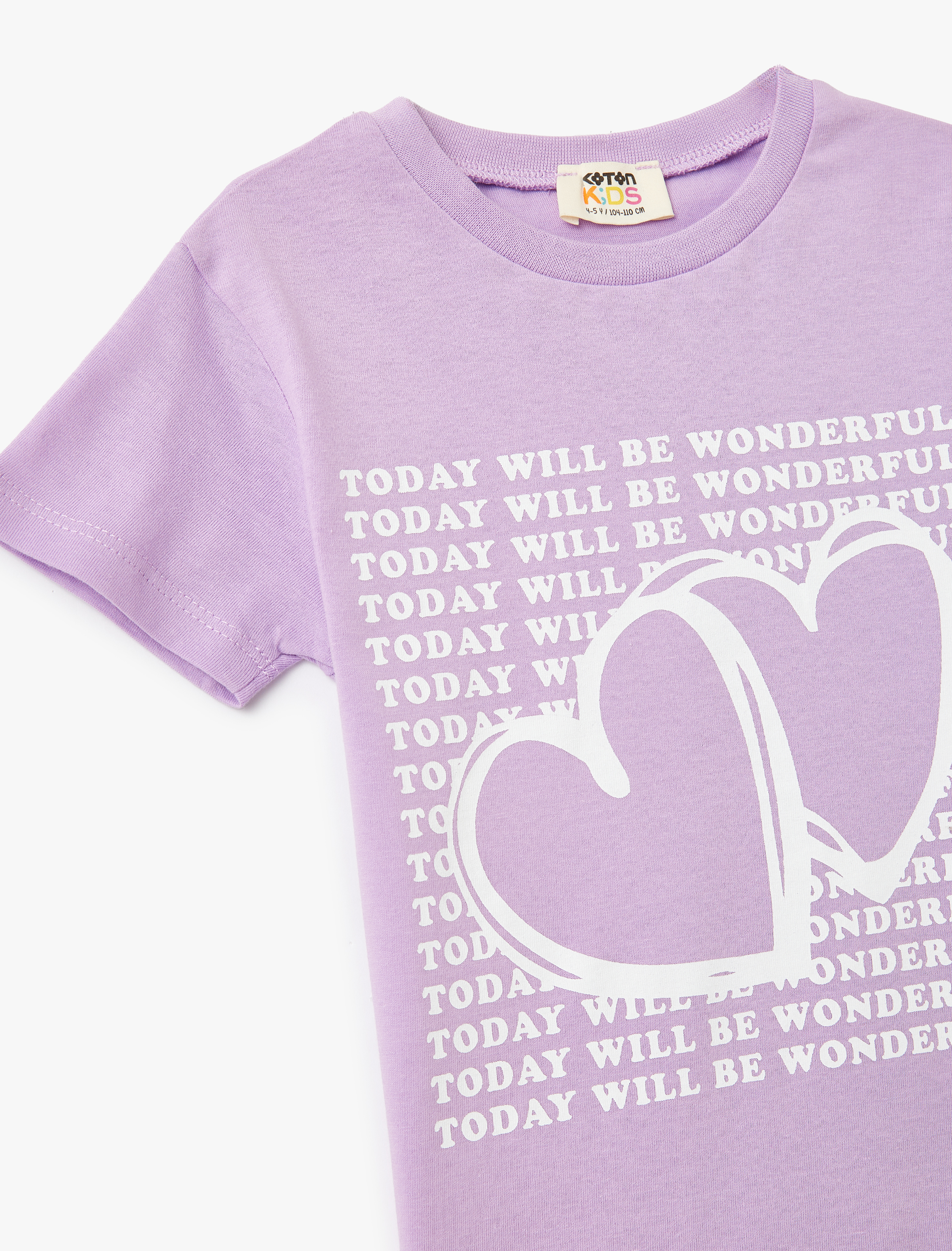  Kız Çocuk Slogan Baskılı Bisiklet Yaka Pamuklu Tişört