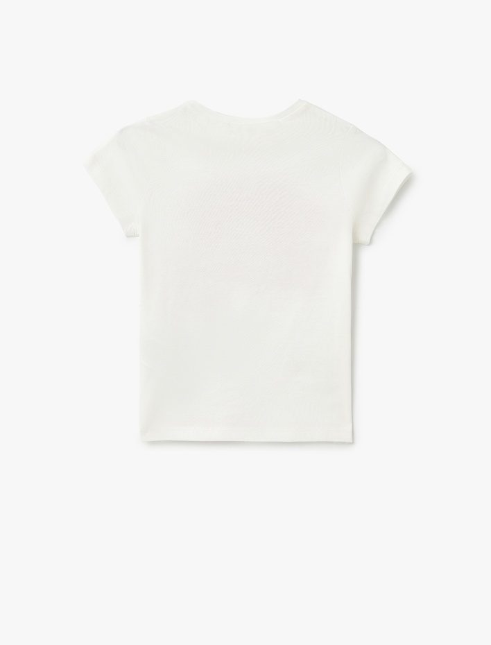 Kız Çocuk Slogan Baskılı Pamuklu Bisiklet Yaka Kısa Kollu Tişört