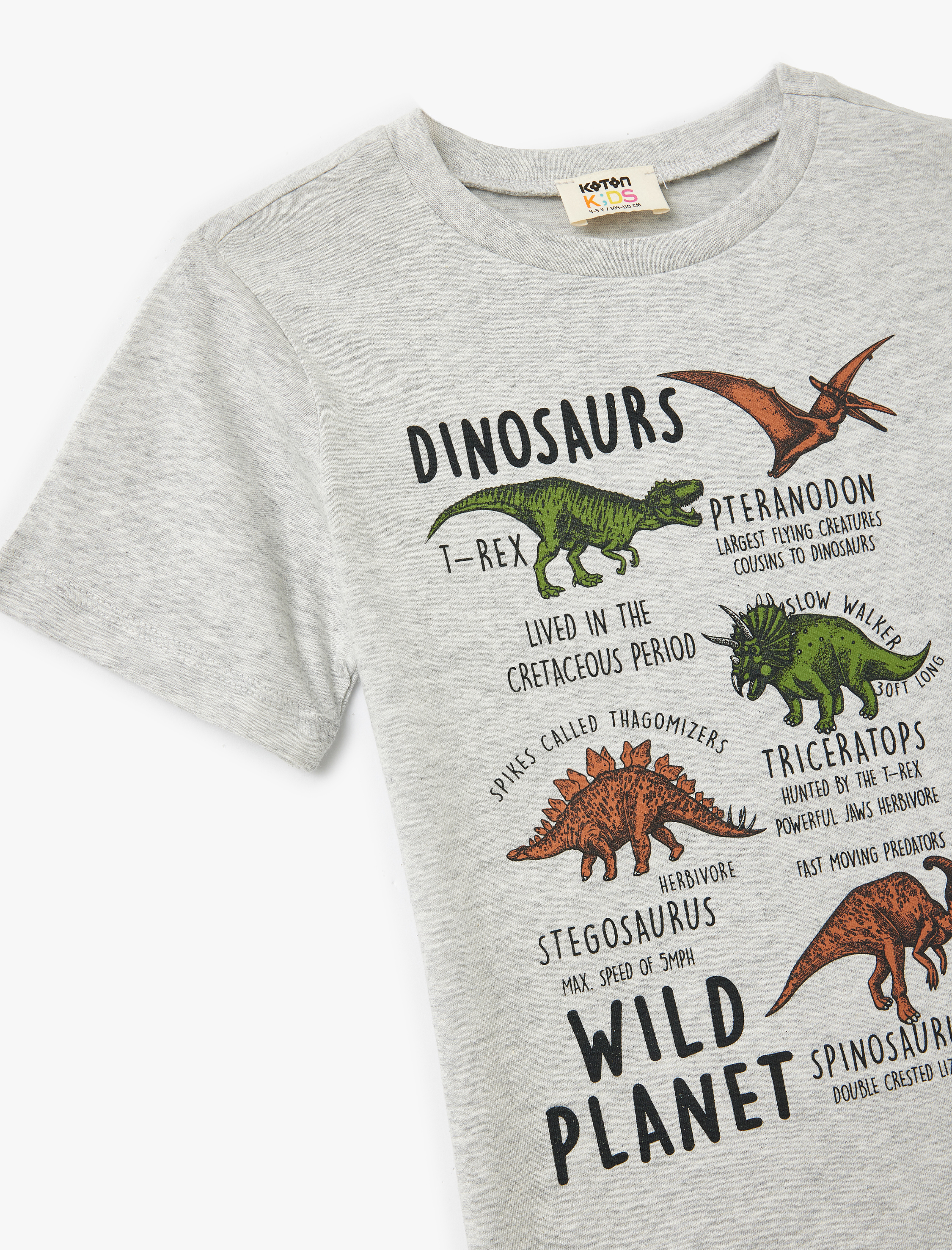  Erkek Çocuk Dinozor Baskılı Bisiklet Yaka Kısa Kollu Pamuklu Tişört