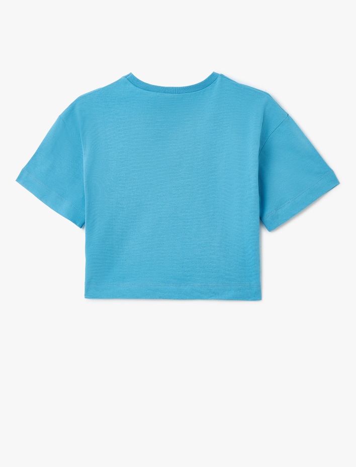 Kız Çocuk Bisiklet Yaka Kısa Kollu Pamuklu Crop Tişört