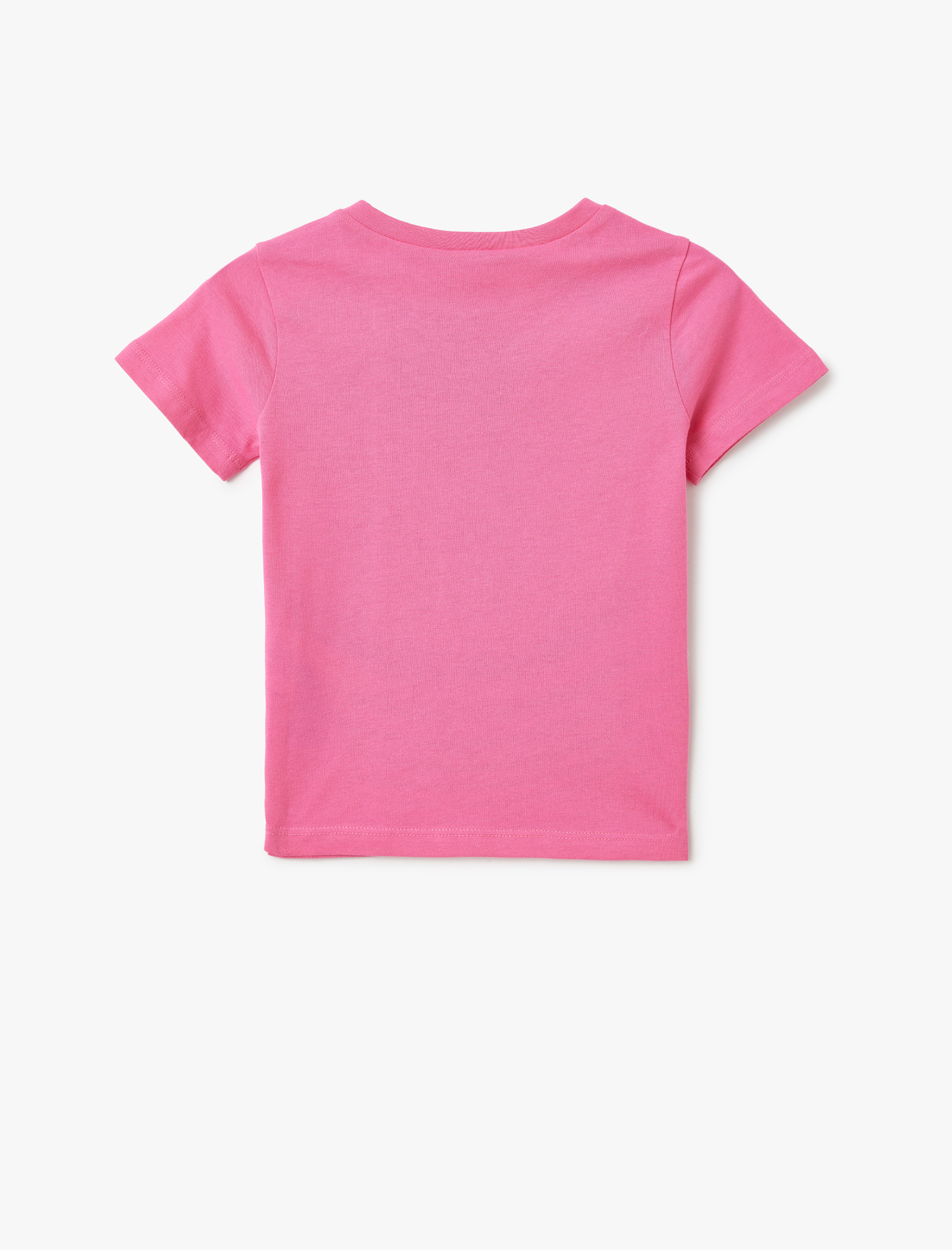  Kız Çocuk Pamuklu Bisiklet Yaka Kısa Kollu Flamingo Baskılı Tişört