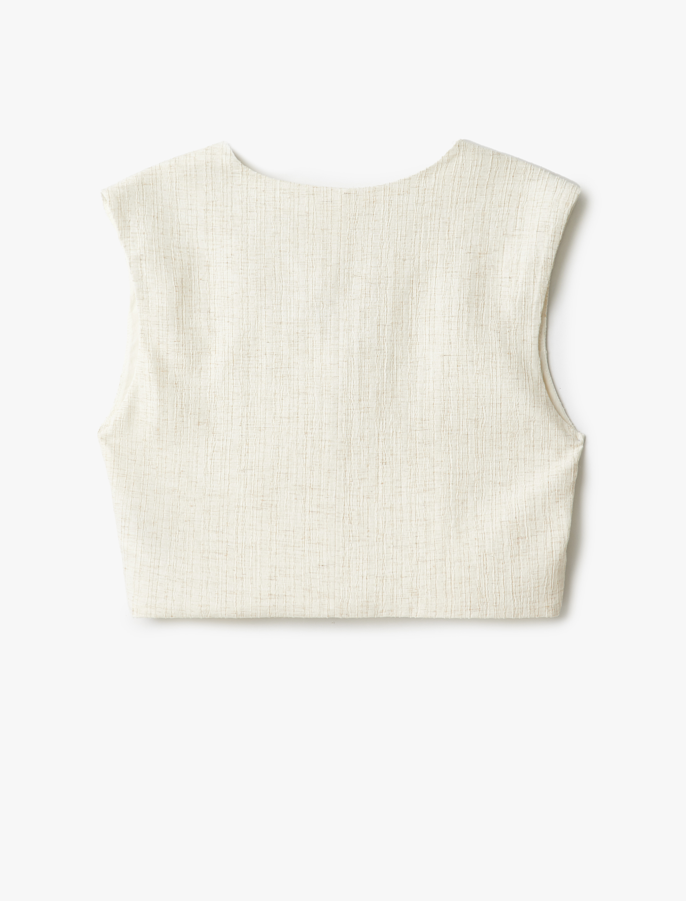   Geniş Kalıp Viskon Keten Karışımlı Düğmeli Crop Blazer Yelek