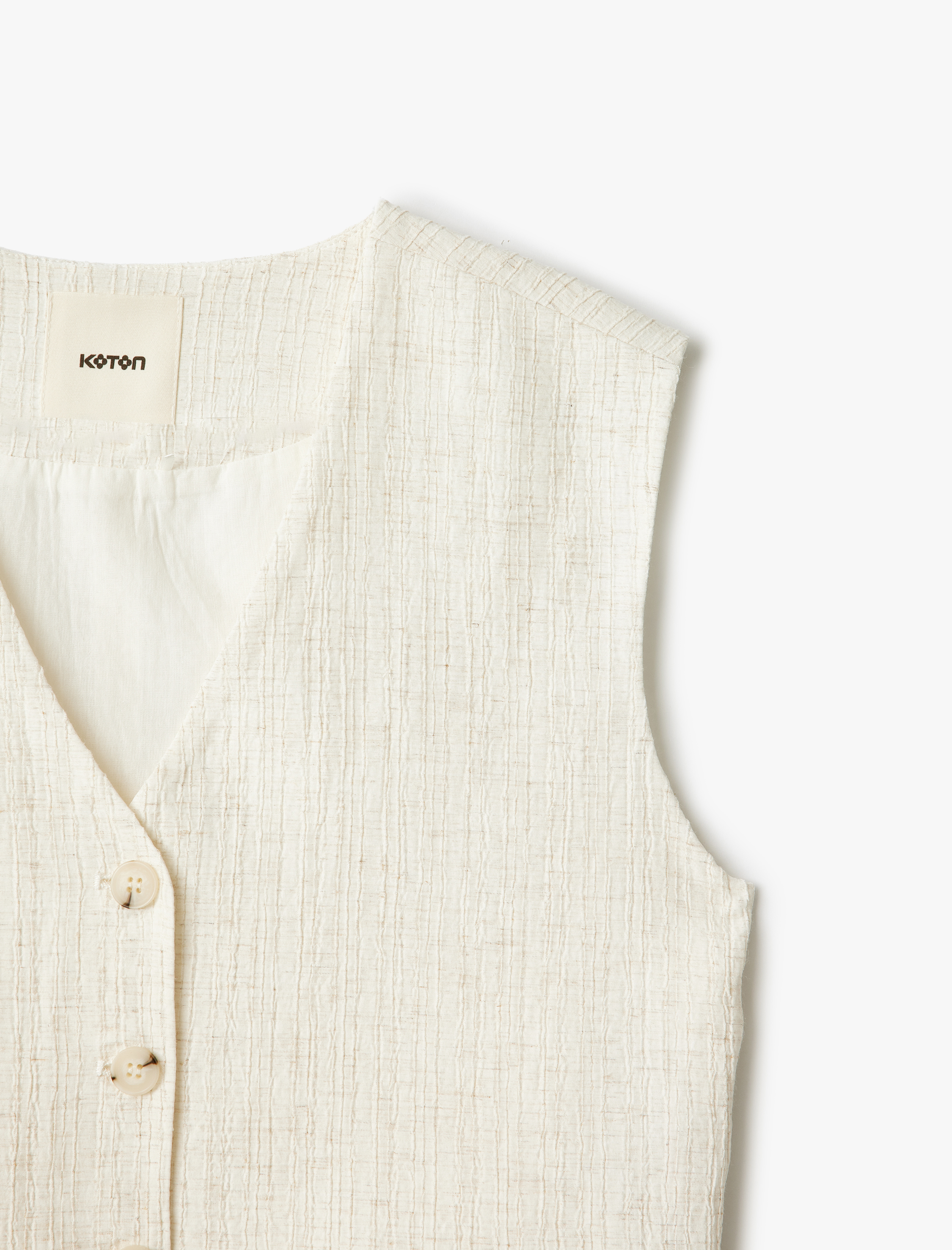   Geniş Kalıp Viskon Keten Karışımlı Düğmeli Crop Blazer Yelek