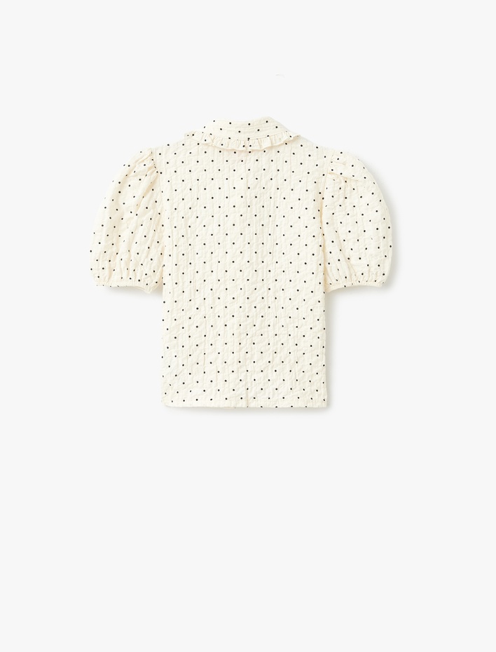 Kız Bebek Pamuklu Düğmeli Bebe Yaka Balon Kollu Bluz