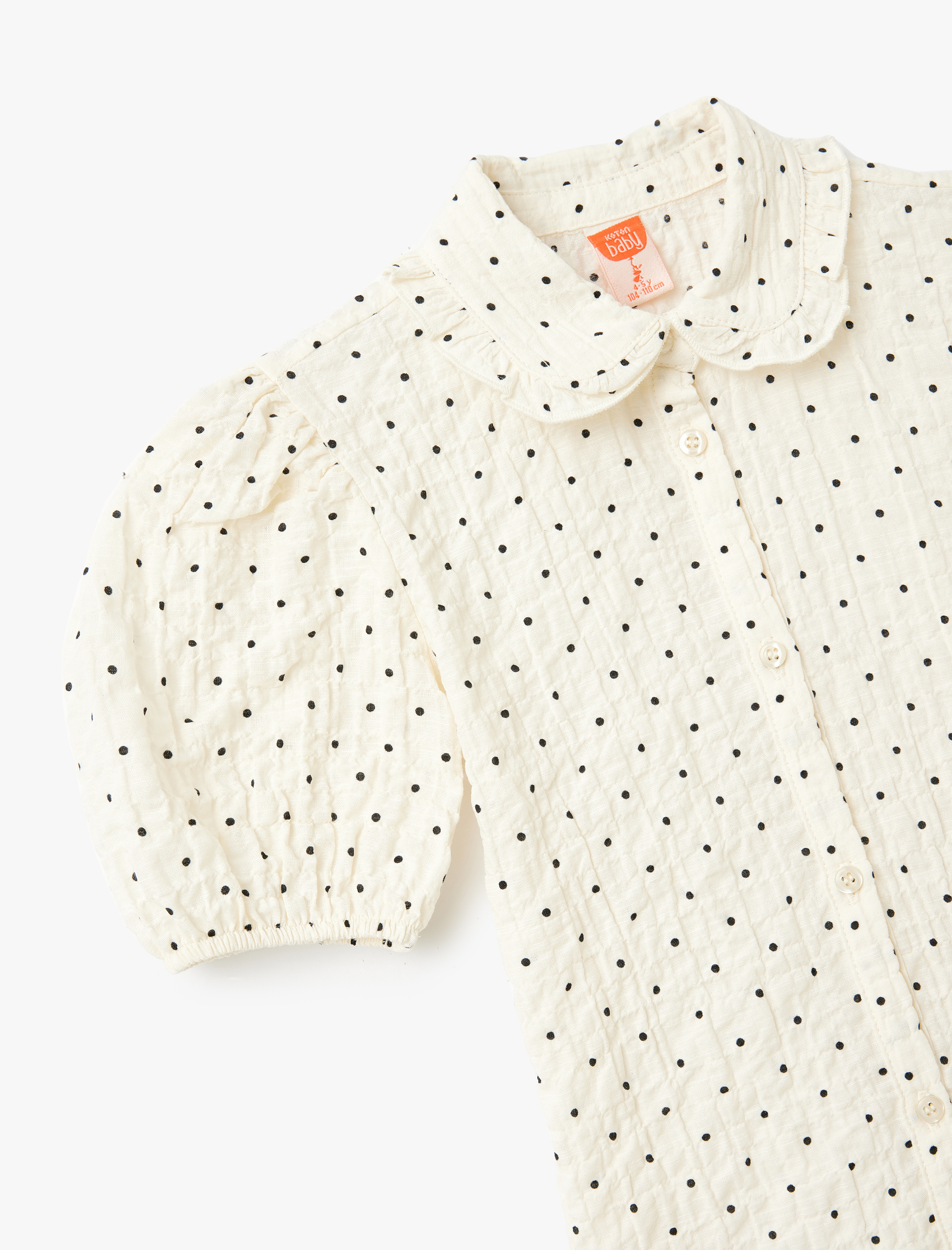  Kız Bebek Pamuklu Düğmeli Bebe Yaka Balon Kollu Bluz