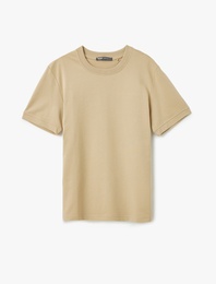 Kısa Kollu Pamuklu Tok Kumaş Bisiklet Yaka Dikiş Detaylı Oversize Tişört