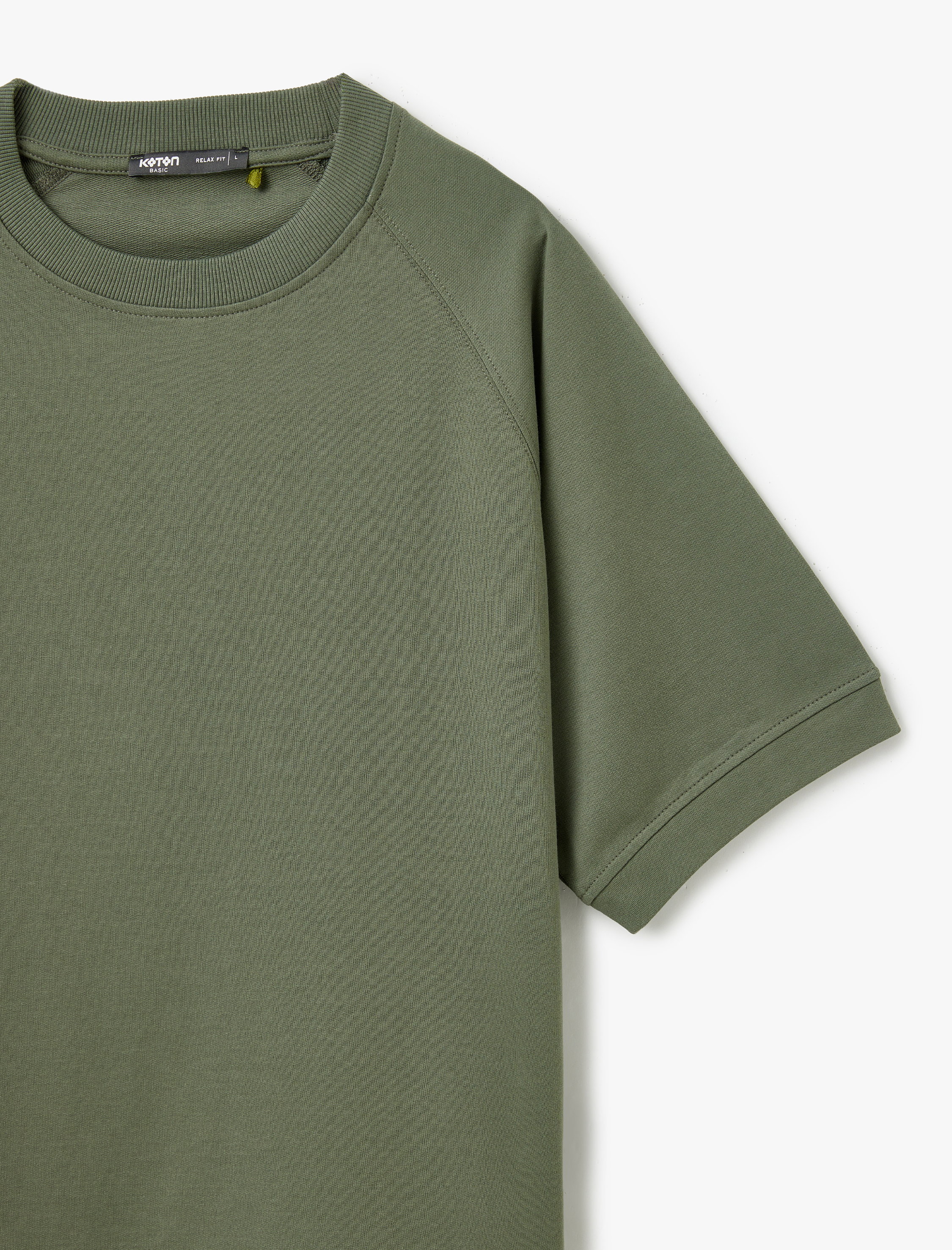   Kısa Kollu Pamuklu Tok Kumaş Bisiklet Yaka Oversize Tişört