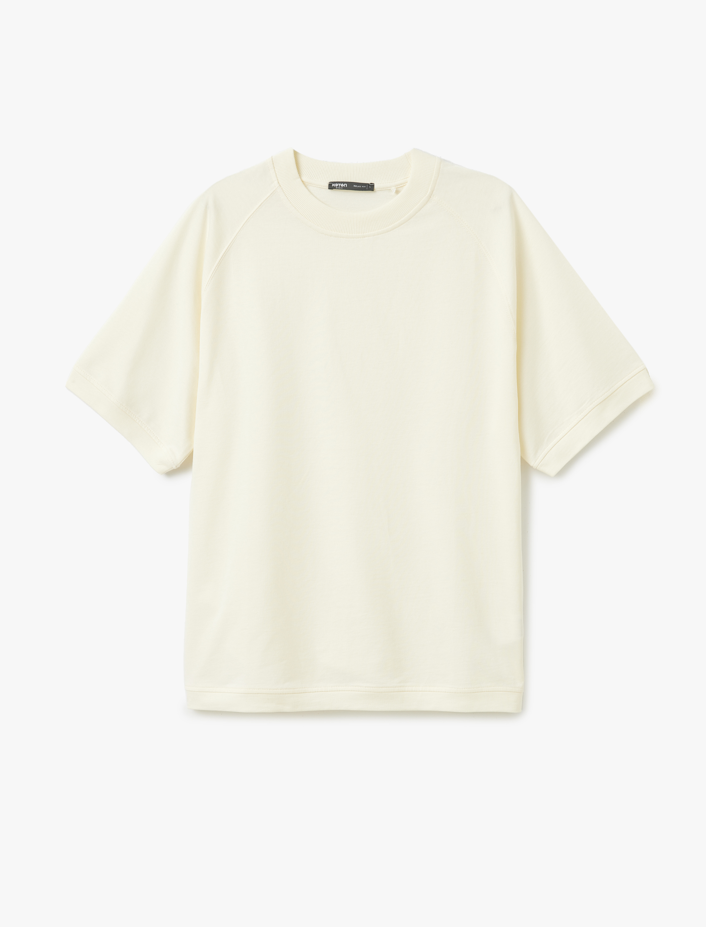   Kısa Kollu Pamuklu Tok Kumaş Bisiklet Yaka Oversize Tişört