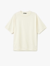 Kısa Kollu Pamuklu Tok Kumaş Bisiklet Yaka Oversize Tişört