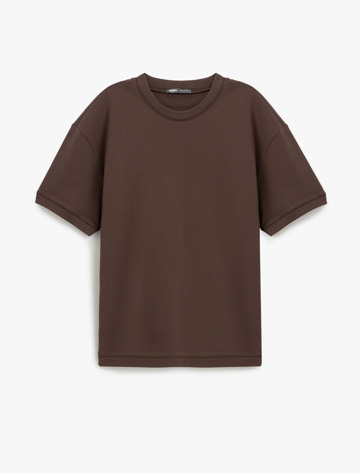  Kısa Kollu Bisiklet Yaka Pamuklu Tok Kumaş Basic Oversize Tişört