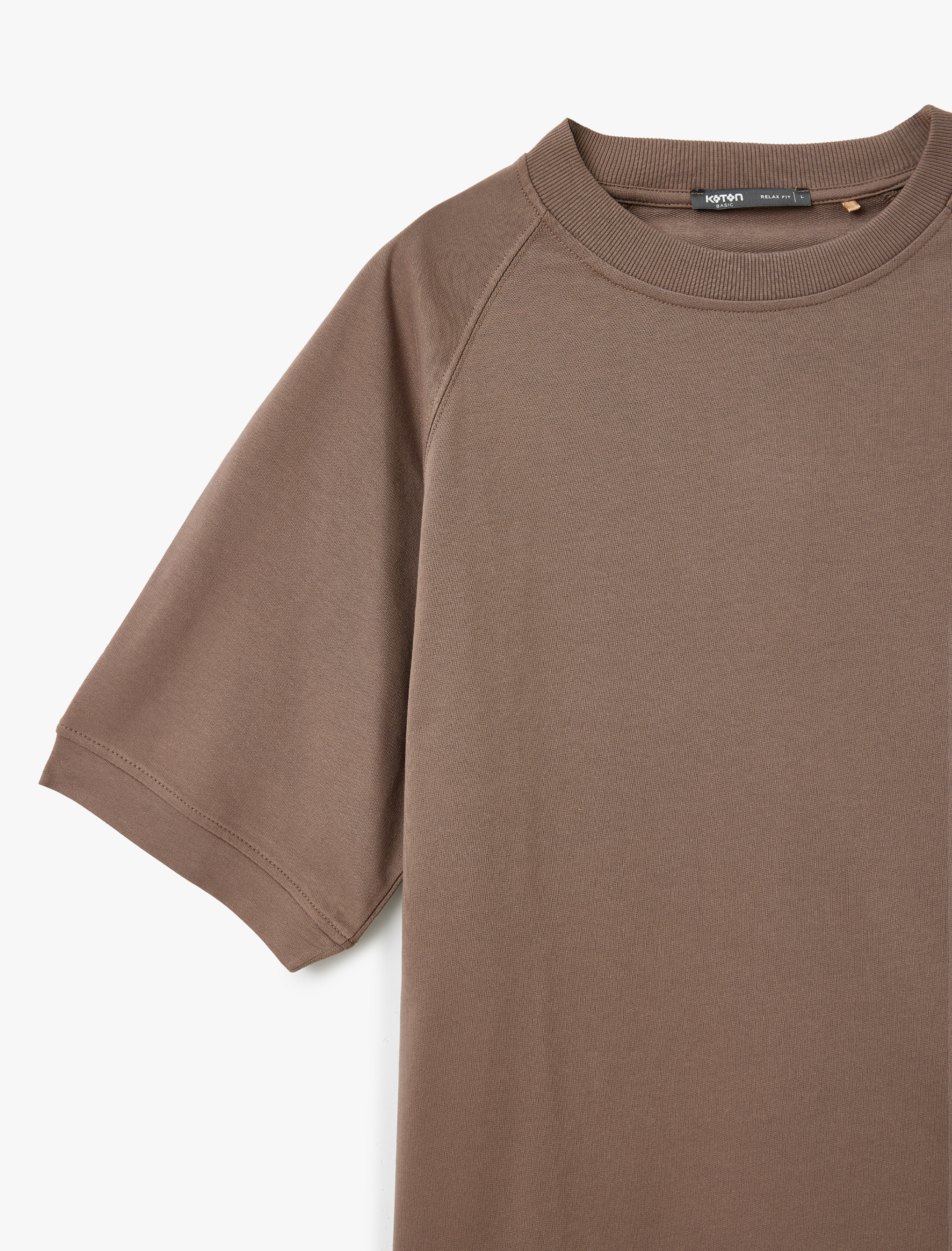   Kısa Kollu Pamuklu Tok Kumaş Bisiklet Yaka Oversize Tişört