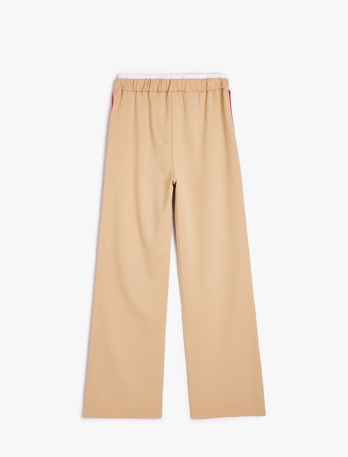Kız Çocuk Viskon Karışımlı Şerit Detaylı Beli Lastikli Geniş Paça Pantolon