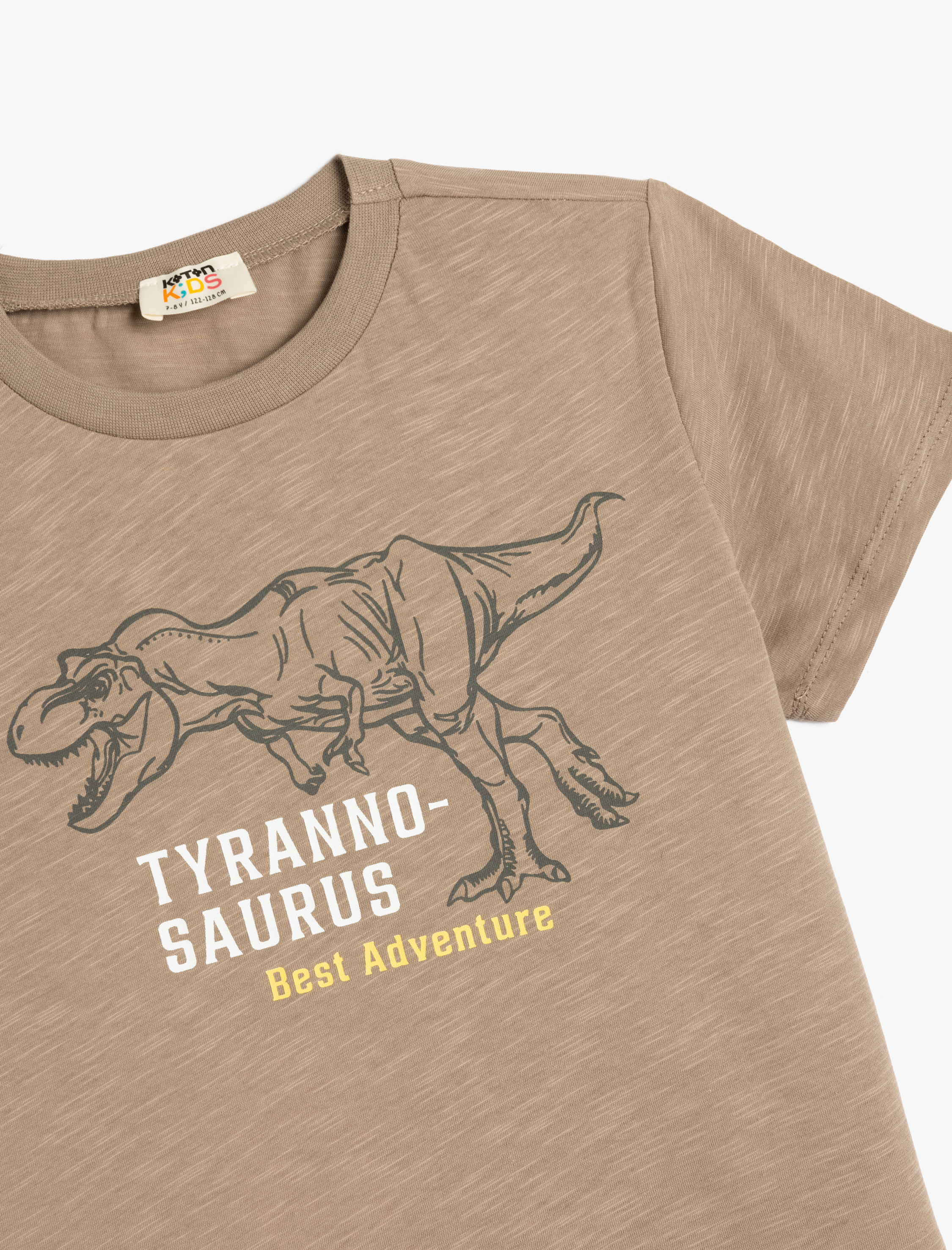  Erkek Çocuk Dinozor Baskılı Bisiklet Yaka Kısa Kollu Pamuklu Tişört