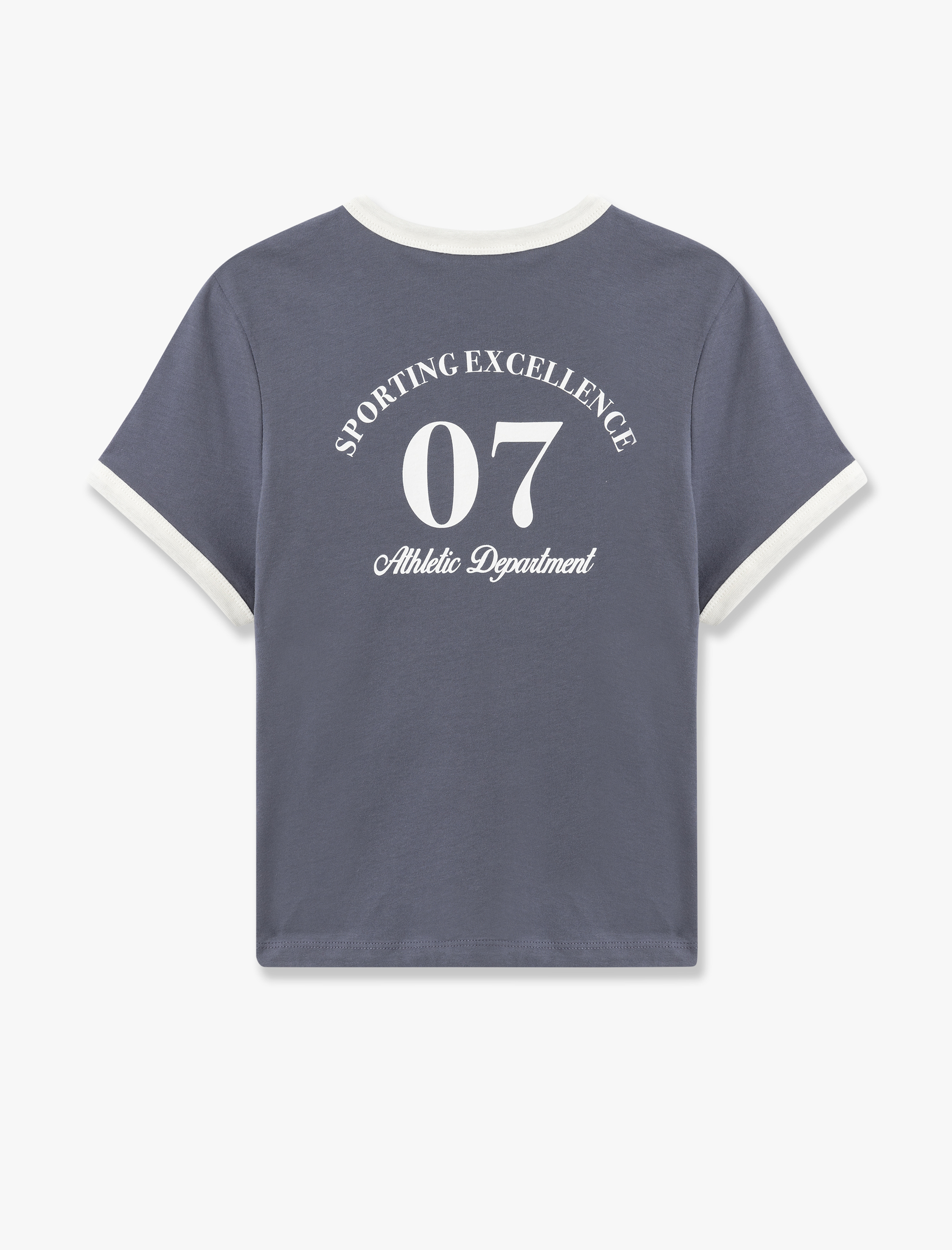   Arkası Kolej Baskılı Biyeli Kısa Kollu Bisiklet Yaka Tişört