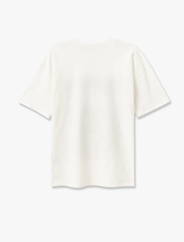  Baskılı Kısa Kollu Bisiklet Yaka Oversize Tişört